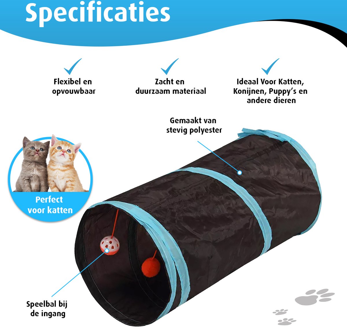 Kattentunnel - Rechtdoor - Konijnentunnel - Speeltunnel - Kattenspeelgoed - Kattenspeeltjes - Kruiptunnel — afbeelding 8
