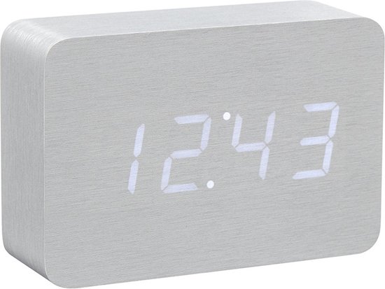 Gingko Brick click clock Wekker - Aluminium / LED Wit