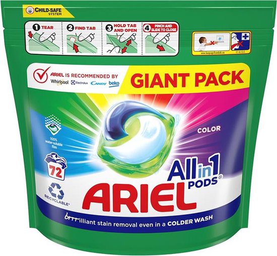 Ariel - Color All in 1 - Lessive - Capsules Lavantes - Dosettes - 72  Lavages - Value Pack