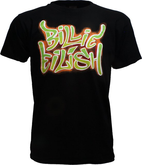 Billie Eilish Neon Graffiti T-Shirt Zwart - Officiële Merchandise