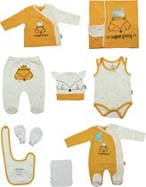 100% katoen Fox Newborn baby kleding set 6 delig - Geel - Geschkenkset - Pasgeboren set - Organic
