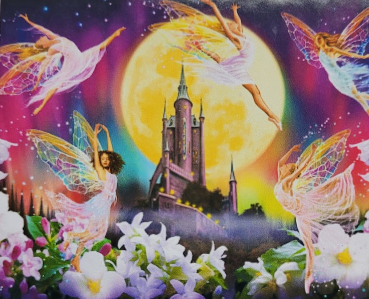 Diamond painting 40 x 50 CM canvas - 43.5 x 32.5 painting - 5D - Elfjes rond het kasteel