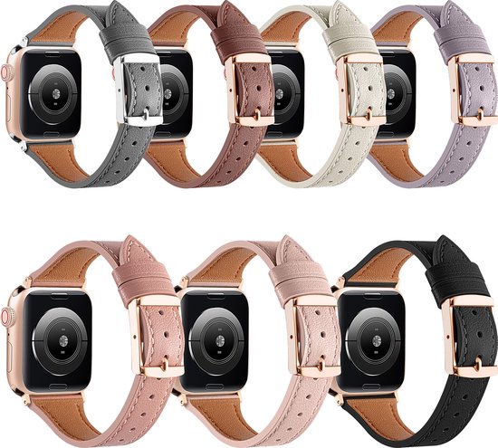 By Qubix - Geschikt voor Apple Watch bandje 38 mm - 40 mm - 41 mm - 42 mm - Leren bandje - Grijs - leren smartwatchbandje - Horlogebandje