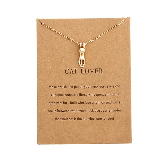 Collier Femme Bixorp Luck Gold avec Chaton / Chaton - "Cat Lover" - 45/50cm - Cadeau Saint Valentin - Cadeau Femme - Doré