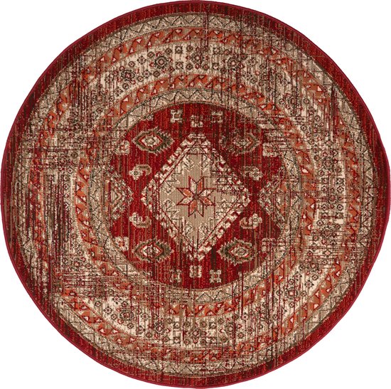 Rond Vintage Vloerkleed Aila Rood/Oranje - Polypropyleen - Rond 240 Ø - (XXL)