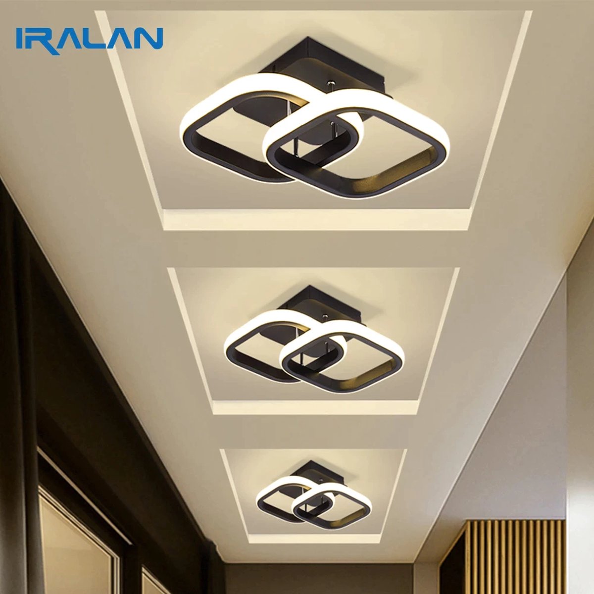 Iralan - Led Plafond Lampen - Zwart - Voor Balkon, Gang, Slaapkamer, Eetkamer, Studeerkamer, Hal - Indoor Home Verlichting - 3 Standen Kleuren