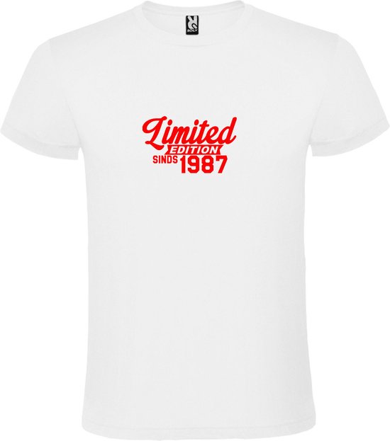 Wit T-Shirt met “Limited sinds 1987 “ Afbeelding Rood Size XXXXXL