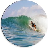 Dibond Muurcirkel - Surfer in Actie door Golf - 30x30 cm Foto op Aluminium Muurcirkel (met ophangsysteem)