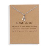 Bixorp Luck Zilveren Dames Ketting met Muzieknoot - "Make Music" - 45/50cm - Cadeau voor Vrouw - Zilverkleurig