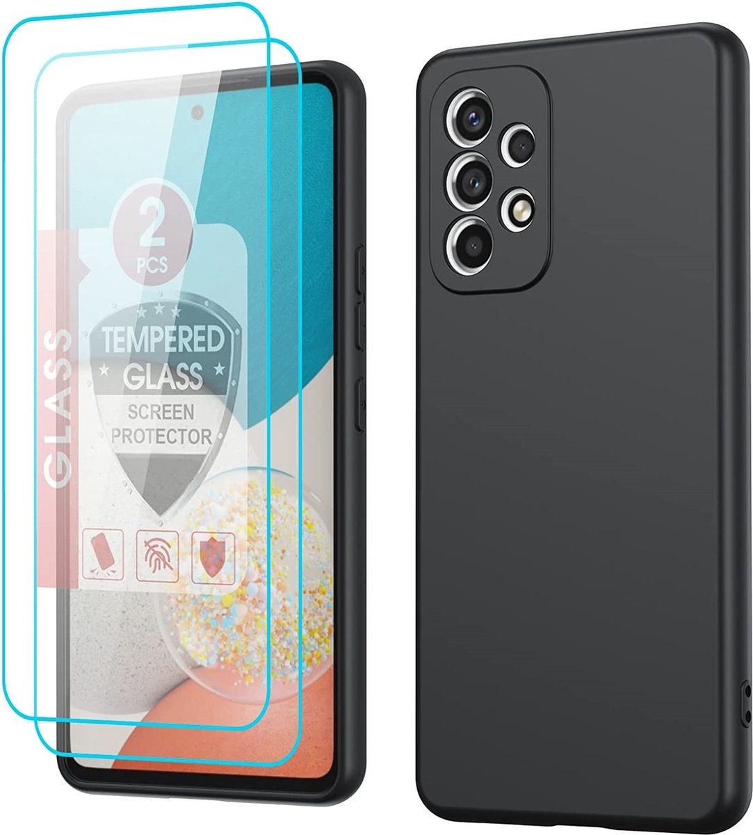 Hoesje Geschikt Voor Samsung Galaxy A23 4G hoesje silicone soft cover Zwart - Galaxy A23 5G Silicone hoesje - A23 Screenprotector 2 pack