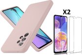 Samsung A23 4G hoesje silicone soft cover Pink Sand - Galaxy A23 5G Silicone hoesje - A23 Screenprotector 2 pack