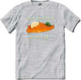 Auf Wieder Schnitzel! | Grappige apres ski eten shirt | Wintersport kleding - T-Shirt - Unisex - Donker Grijs - Gemêleerd - Maat XL