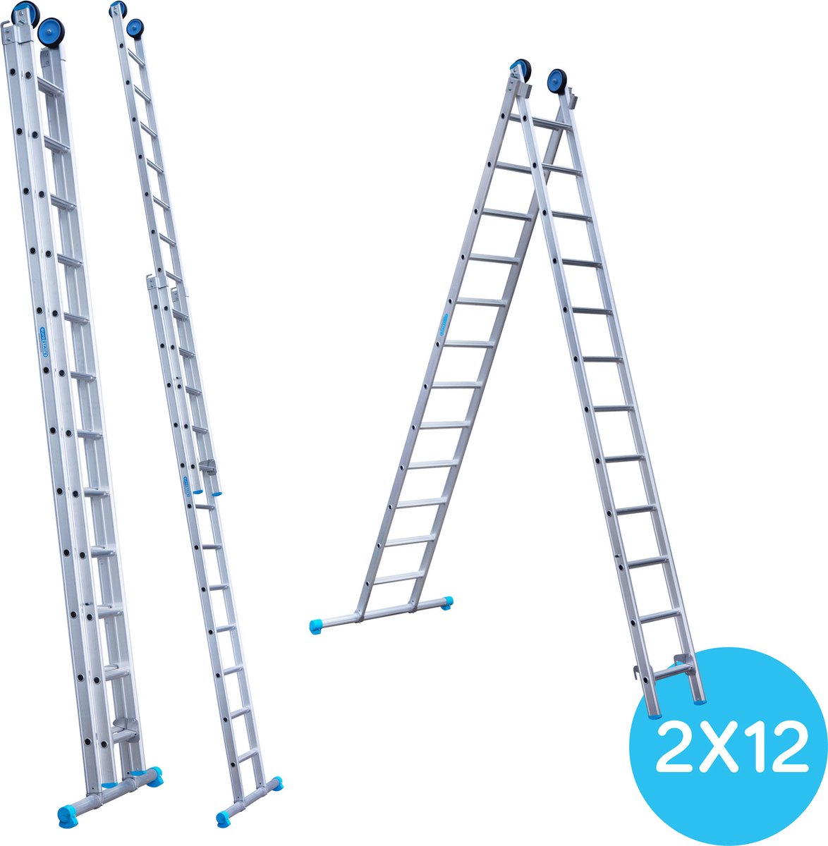 Eurostairs Reform ladder dubbel recht 2x12 sporten + gevelrollen