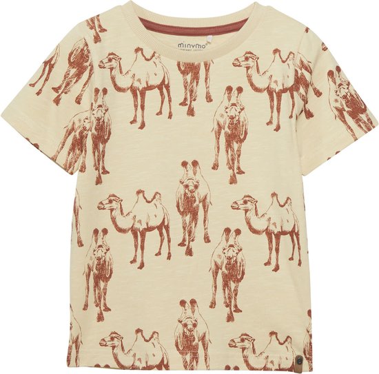 Minymo Jongens Beige Tshirt Korte Mouwen Kamelen Print - 116
