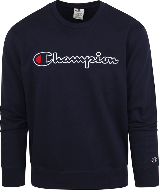 Champion - Pull Script Logo Bleu Foncé - L - Coupe Comfort