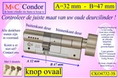 M&C Condor - Cylindre profilé haute sécurité - SKG *** - 7 PIECES EQUAL - 32x32 mm - Poinçon de police Safe Habitat