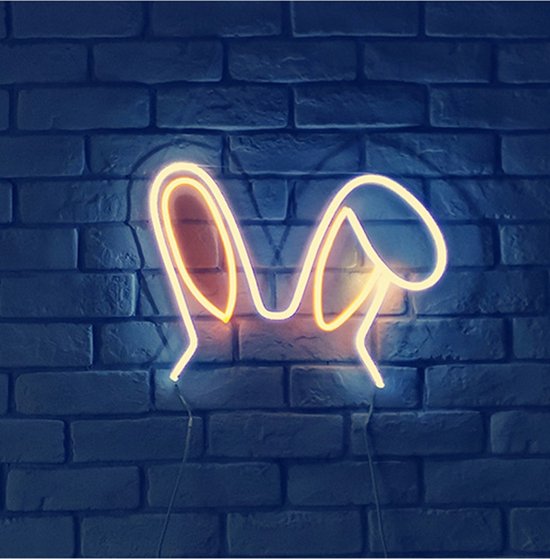 OHNO Neon Verlichting Bunny Ears - Neon Lamp - Wandlamp - Decoratie - Led - Verlichting - Lamp - Nachtlampje - Mancave - Neon Party - Kamer decoratie aesthetic - Wandecoratie woonkamer - Wandlamp binnen - Lampen - Neon - Led Verlichting - Wit, Blauw
