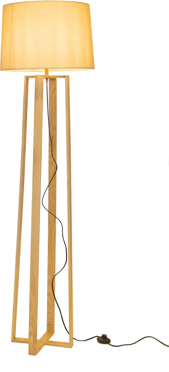 Staande Lamp Vierpoot Hout Beige Kap - Valott Ampua