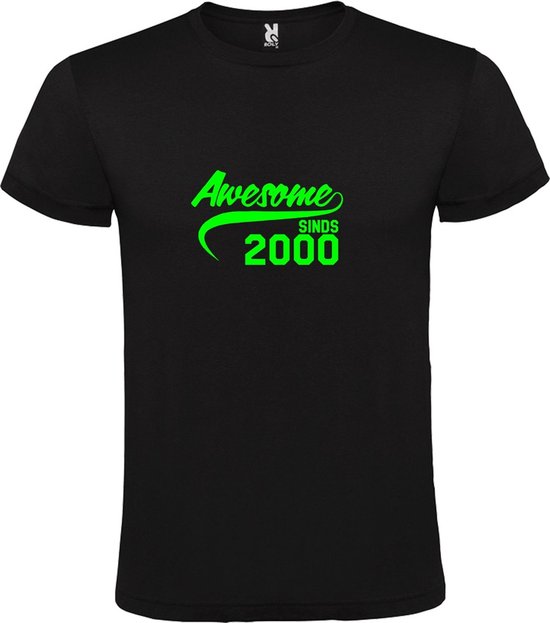 Zwart T-Shirt met “Awesome sinds 2000 “ Afbeelding Neon Groen Size XXXXL