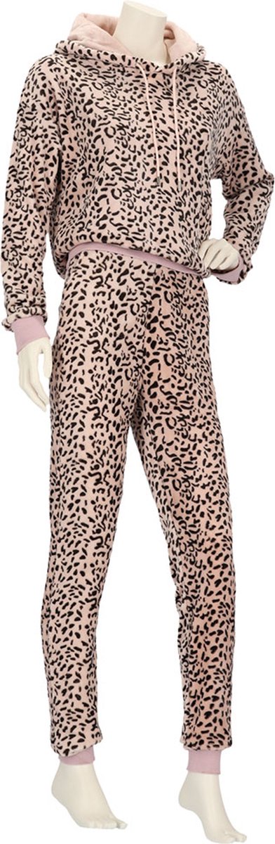 Apollo Dames Huispak Loungewear Luipaard Print Fleece Incl Capuchon Roze