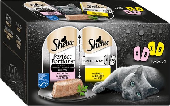 Sheba Perfect Portions Paté Katten Natvoer - 8x zalm - 8x kip