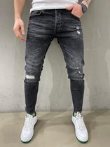 Heren Stretchy Ripped Skinny Biker Jeans Vernietigd Hole Slim Fit Denim Hoge Kwaliteit Zwarte Jeans - W30