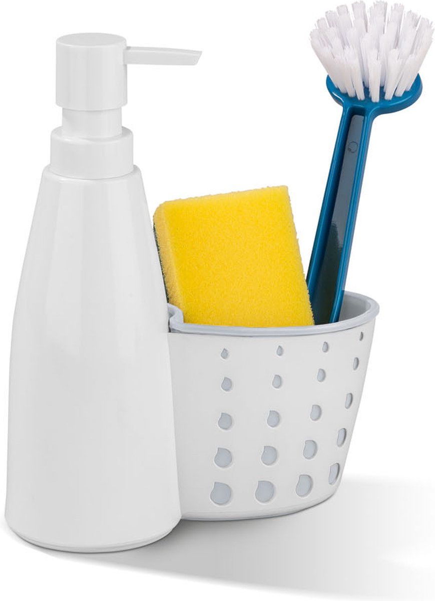 Organizer met zeeppomp 20 x 15,5 x 7 cm - Afwasorganizer - Aanrecht Organiser - Keuken Organizers Handige opberger voor een doek, spons of afwasborstel -