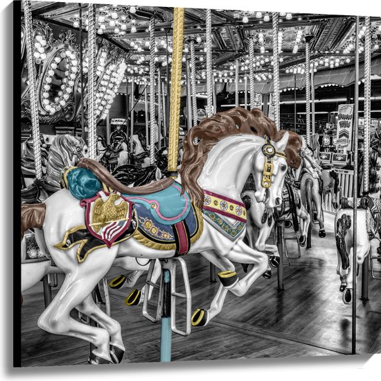 Canvas - Sierlijk Paard in Carrousel - 100x100 cm Foto op Canvas Schilderij (Wanddecoratie op Canvas)