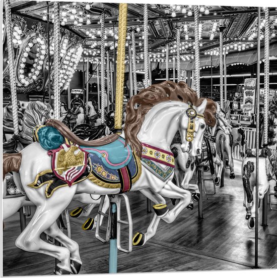 PVC Schuimplaat- Sierlijk Paard in Carrousel - 80x80 cm Foto op PVC Schuimplaat