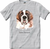 Born Sleepy Saint Bernard | Honden - Dogs - Hond - T-Shirt - Unisex - Donker Grijs - Gemêleerd - Maat S