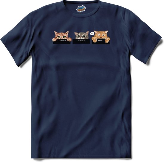 Cautious , Curious and Relax Cats | Katten - Kat - Cats - T-Shirt - Unisex - Navy Blue - Maat 4XL