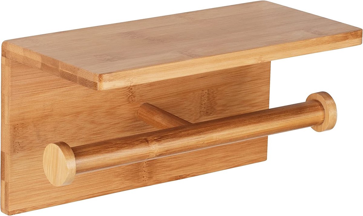 Badkamer Accessoires Bamboe WENKO Bambusa Toiletpapierhouder - Natuurlijk Bamboe, Geen Boren | Opbergrek Voor 3 Rollen Badkamer Organisatie Zonder Boren