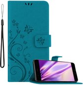 Cadorabo Hoesje geschikt voor Huawei P10 PLUS in BLOEMEN BLAUW - Beschermhoes in bloemmotief met magnetische sluiting, standfunctie en kaartsleuven Book Case Cover Etui