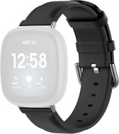 By Qubix geschikt voor Fitbit Versa 3 - Fitbit Versa 4 - Fitbit Sense 1 - Fitbit Sense 2 leren bandje - Zwart Smartwatchbandje bandje Armband Polsband Strap Band Watchband