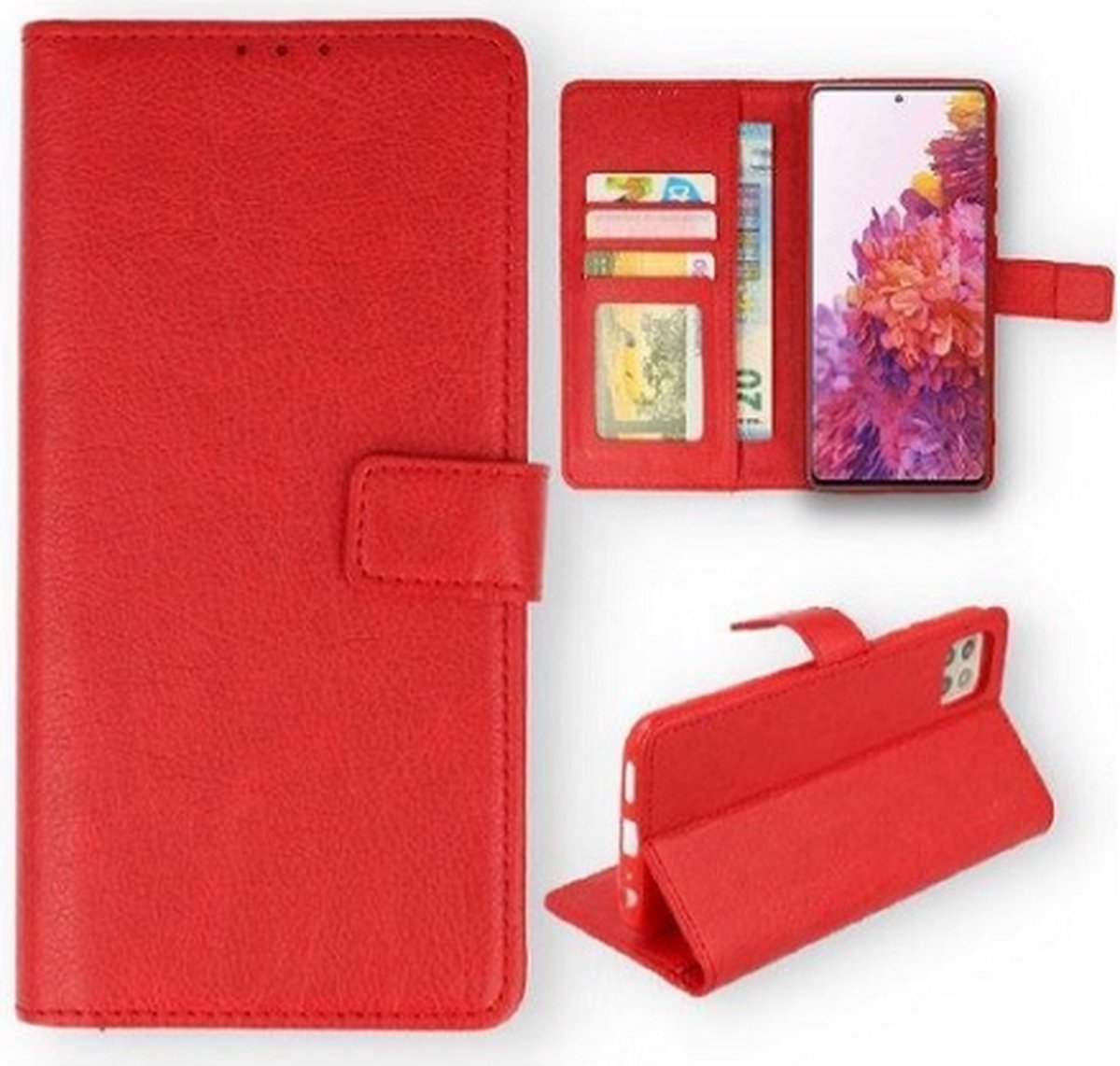 Samsung S22 Hoesje Met Pasjeshouder Bookcase Rood