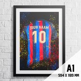 Barcelona Poster Voetbal Shirt A1+ Formaat 61 x 91.5 cm (gepersonaliseerd met eigen naam en nummer)
