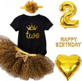 2e verjaardag kleding en decoratie set Wild Princess goud zwart wit met kleding set en ballonnen - 2 - tweede - 2e verjaardag - ballon - kinderkleding - decoratie