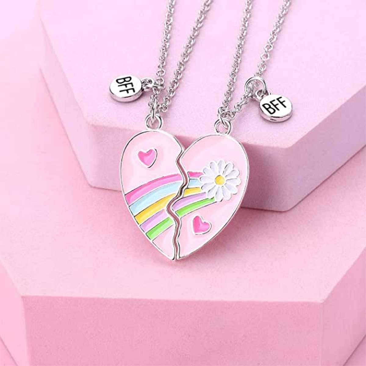 bixorp-friends-bff-ketting-voor-2-met-roze-hartje-zilverkleurig
