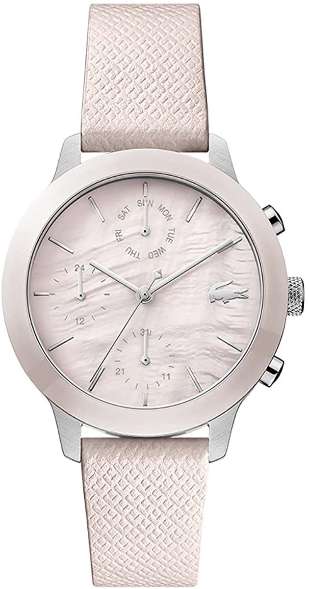 Lacoste 12.12 Ceramic 2001152 Horloge - Leer - Roze - Ø 36 mm