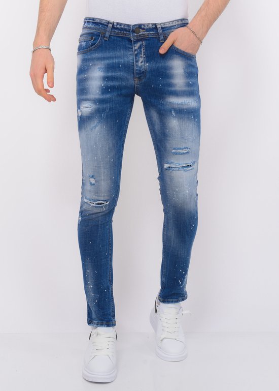 Blue Ripped Stretch Jeans Heren - Slim Fit -1080- Blauw | bol.com