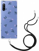 Sony Xperia 10 III Hoesje met Koord Paarse Bloemen Designed by Cazy