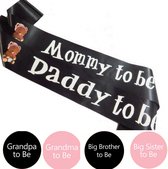 Babyshower set 6-delig met 2 sjerpen en 4 buttons zwart roze - daddy to be - mommy to be - zwanger - geboorte - babyshower - genderreveal