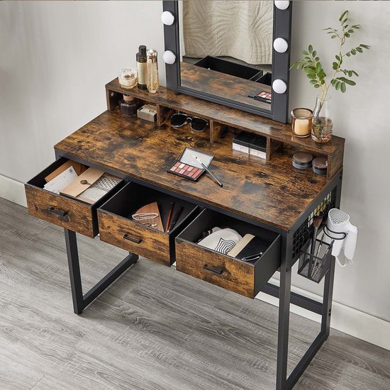 Luxe Kaptafel met 3-kleuren Verlichte Spiegel, Make-up Kaptafel Met Verlichting, Slaapkamer Kaptafel Met Kruk met Kussens voor Dames En Meisjes (Color : White Gold, Size : 100cm-2 Drawers Luxe Kaptafel met 3-kleuren Verlichte Spiegel, Make-up Kaptafel Met Verlichting, Slaapkamer Kaptafel Met Kruk met Kussens voor Dames En Meisjes (Color : White Gold, Size : 100cm-2 Drawers