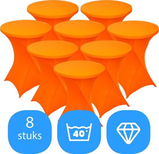 Statafelrok Oranje x 8 – ∅80-85 x 110 cm – Statafelhoes Stretch 8 Stuks – Tafelhoezen voor Statafel – Geschikt voor Horeca Evenementen | Sta Tafel Hoes | Staantafelhoes | Trouwerij