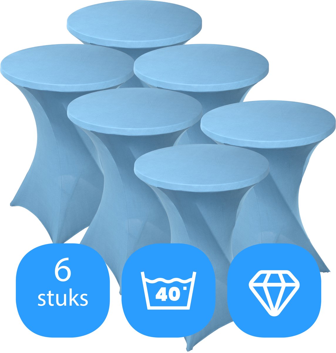 Statafelrok Licht Blauw / Baby Blauw x 6 – ∅80-85 x 110 cm – Stretch 6 stuks – Tafelrok voor Statafel – Geschikt voor Horeca Evenementen | Sta Tafel Hoes | Staantafelhoes | Cocktailparty | Trouwerij