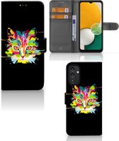 Wallet Book Case Geschikt voor Samsung Galaxy A14 5G Smartphone Hoesje Cat Color Leuke Verjaardagscadeaus