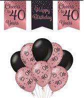 40 Jaar Verjaardag Decoratie Versiering - Feest Versiering - Vlaggenlijn - Ballonnen - Man & Vrouw - Rosé en Zwart