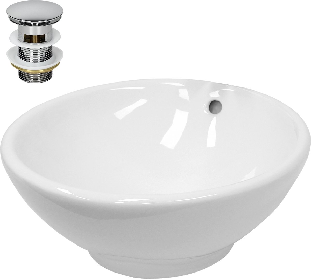 Wastafel incl. Baduitloop Slber met overloop Ø 42x17 cm wit keramiek LuxeBath