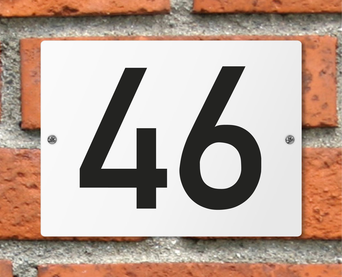 Huisnummerbord wit - Nummer 46 - standaard - 16 x 12 cm - schroeven - naambord - nummerbord - voordeur