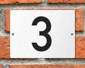 Huisnummerbord wit - Nummer 3 - standaard - 16 x 12 cm - schroeven - naambord - nummerbord - voordeur